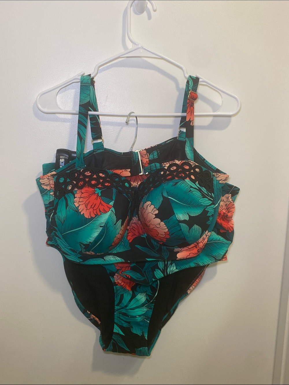 Floral High-Waist Underwire One-Piece Swimsuit - Black & Teal